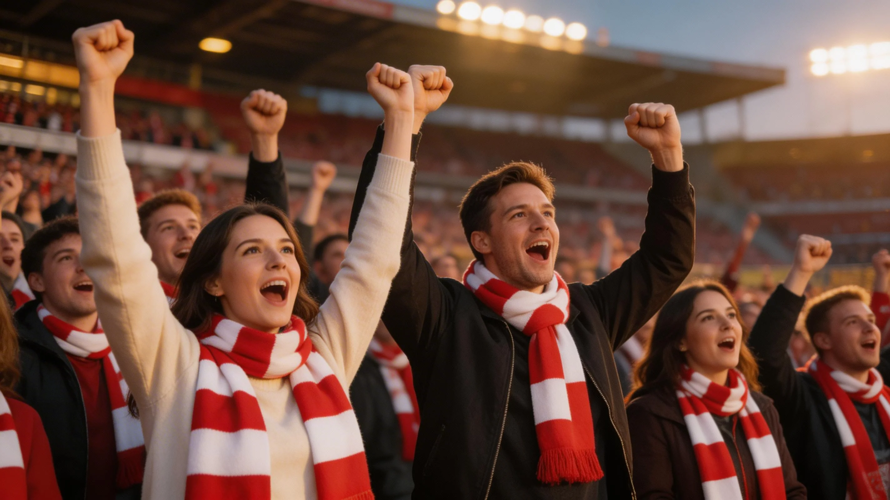 Aficionados en las gradas de un estadio de LaLiga durante un partido nocturno