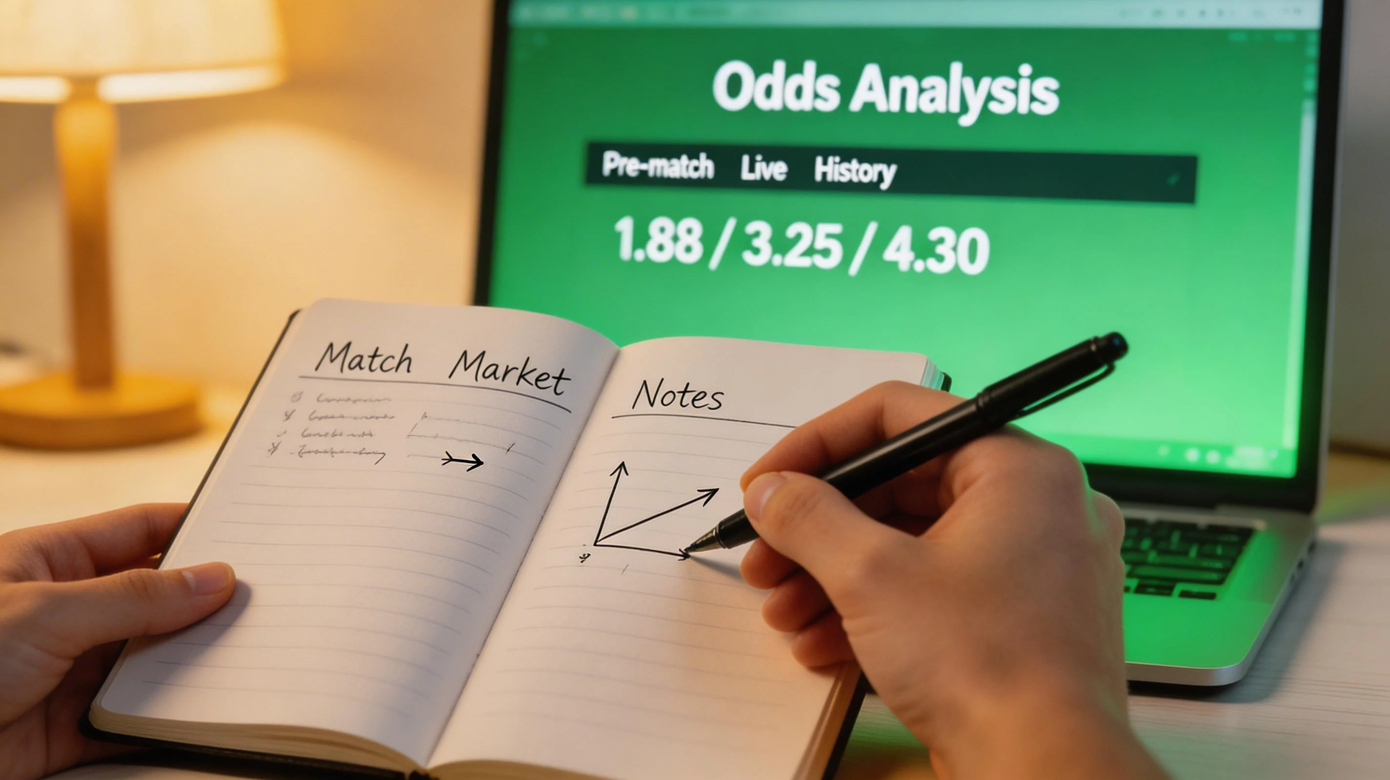 Analista revisando cuotas de apuestas de fútbol en pantalla